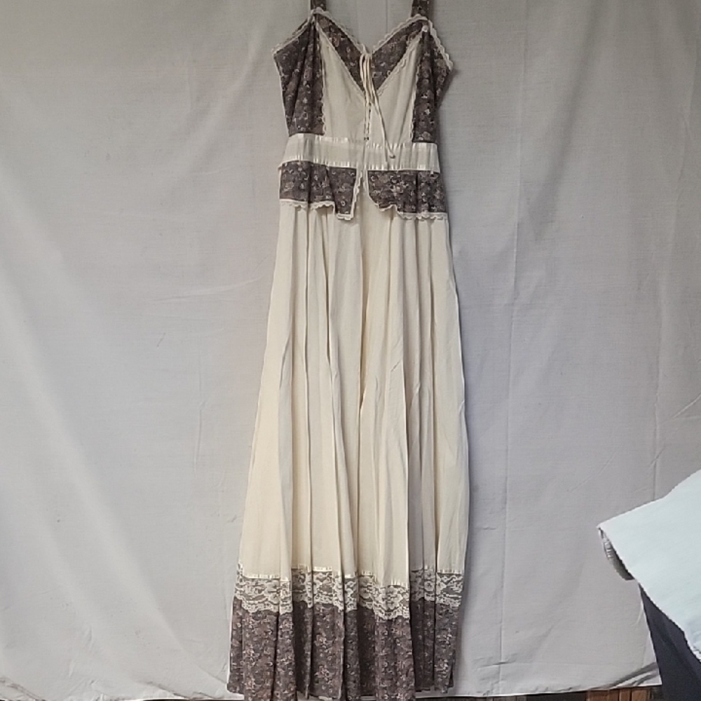 Vintage Gunne Sax Cream And Brown Maxi Sundress